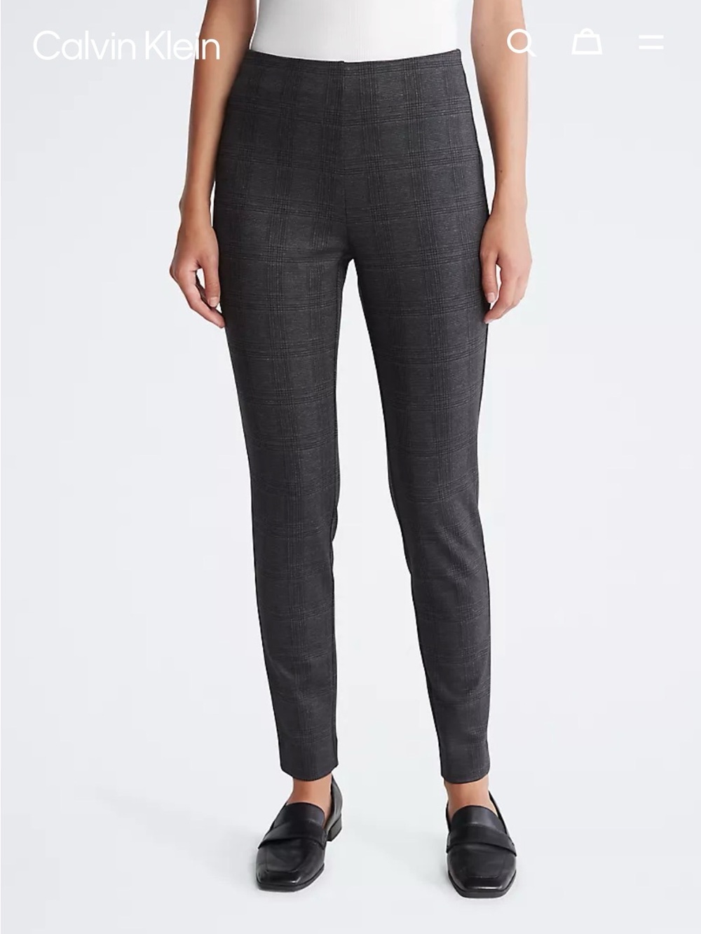 Calvin Klein Black Charcoal Plaid Skinny Ankle Pants
